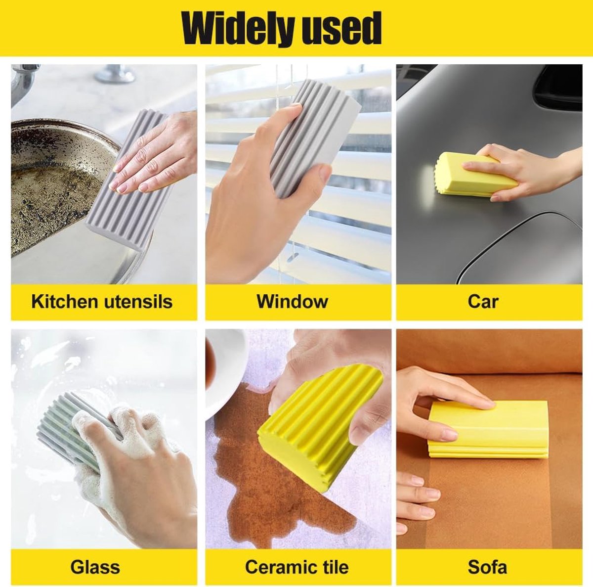 4 pieces - Cleaning sponge - Magic sponge - Duster sponge - Kitchen sponge - Cleaning brush - Cleaning tool - reusable - for cleaning curtains, glass, basements, mirrors and windows - grey, yellow