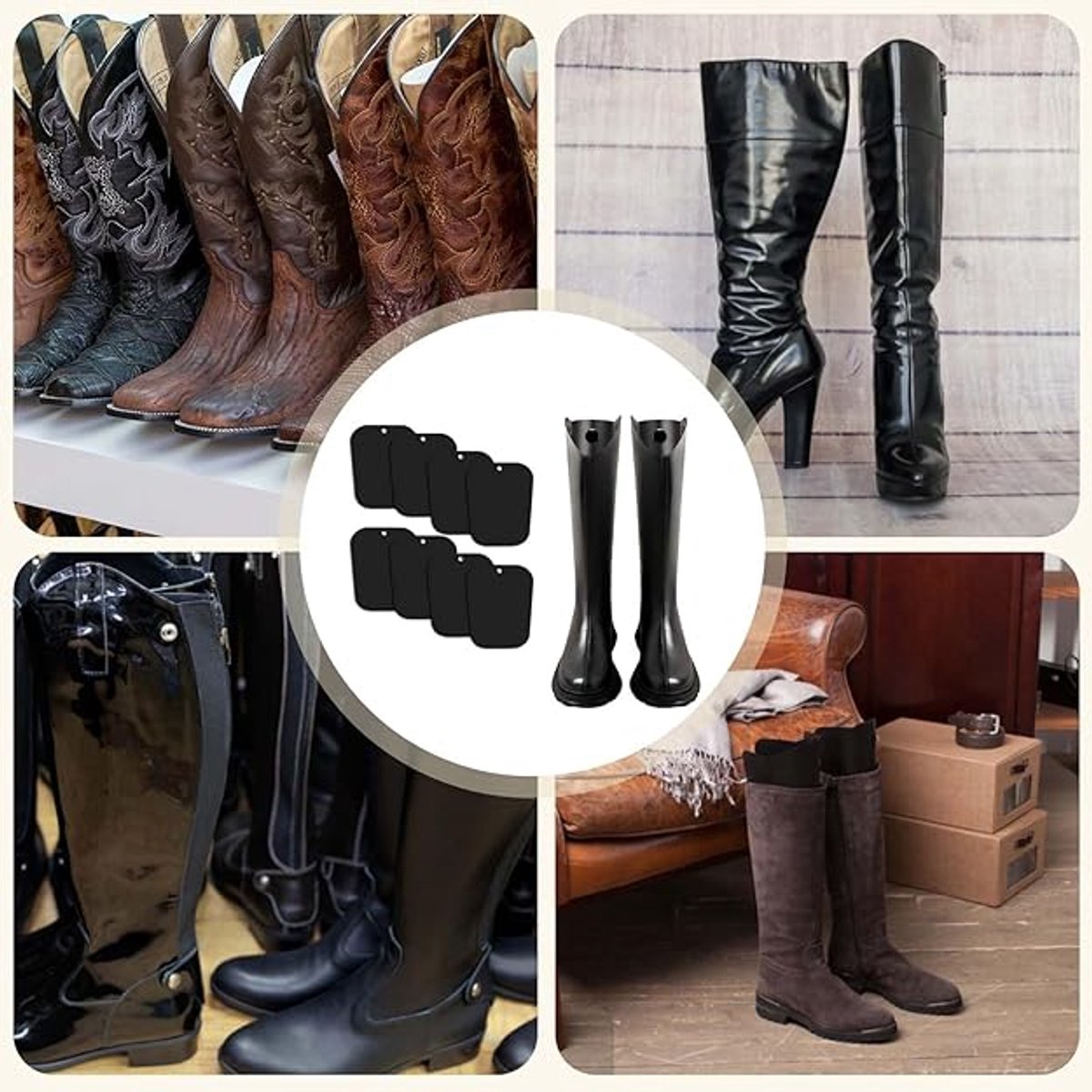 8 pieces - Boot trees - Boot Shapers - Boot filler - Boot stretcher - Stretcher - plastic boot trees for women - high boot supports - boot supports - reusable inserts - shoe care accessory - 35*28 cm - black