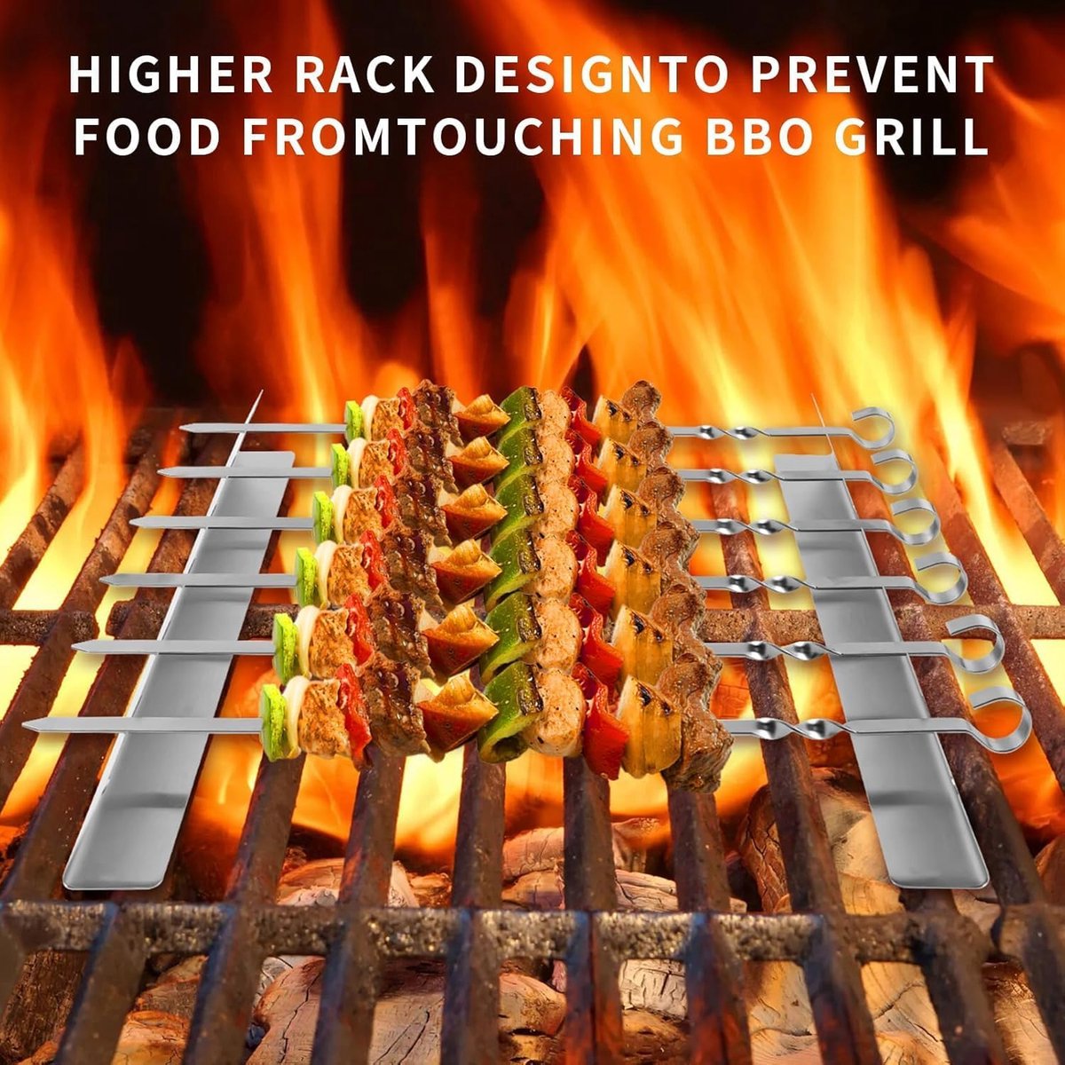 4 pieces - Skewer holder - Stainless steel skewer rack - BBQ Skewer Holder - Stainless Steel Skewer Holder - Shish kebab - stainless steel grill - BBQ accessories - for long barbecue skewers - 30*3.5*4.5 cm - silver