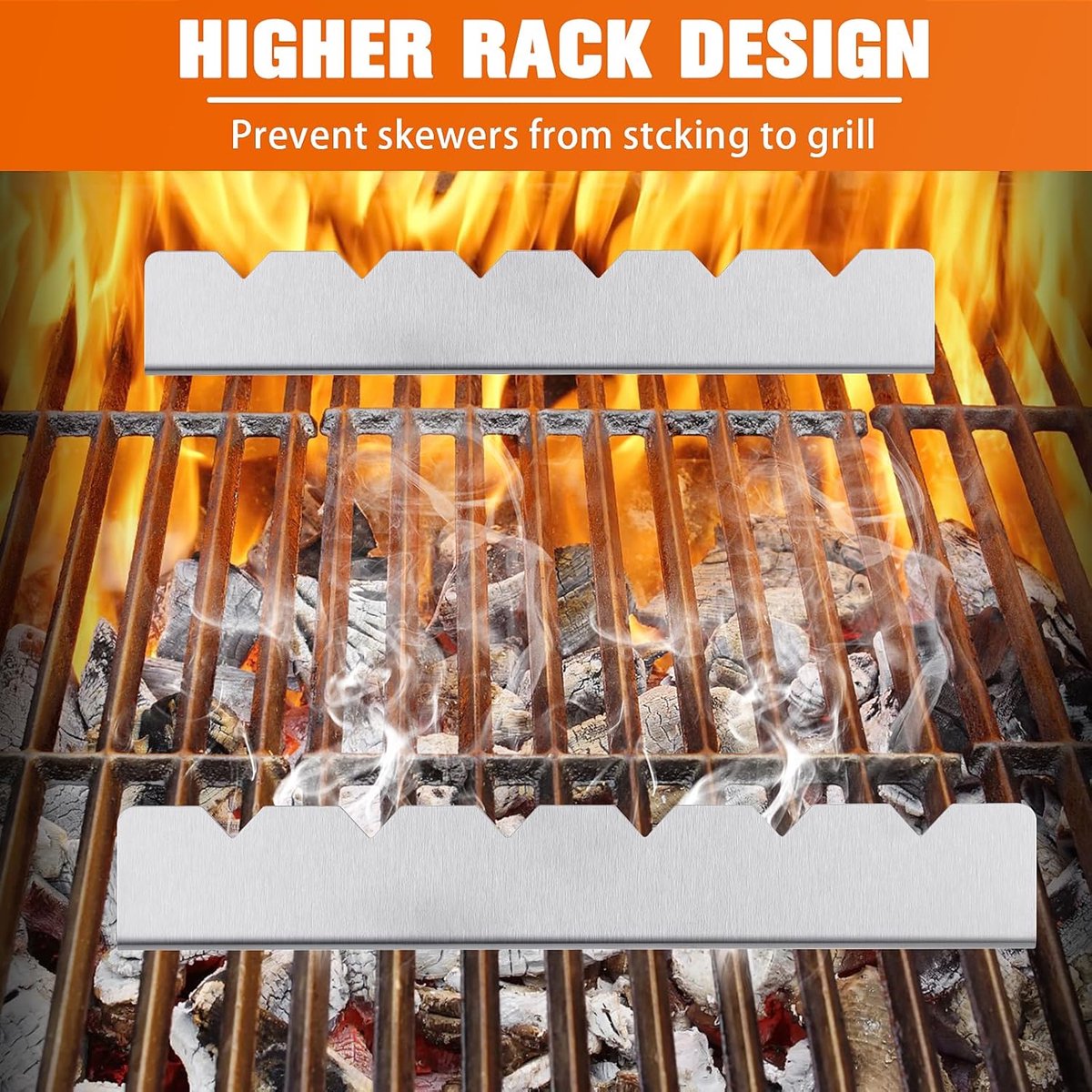 4 pieces - Skewer holder - Stainless steel skewer rack - BBQ Skewer Holder - Stainless Steel Skewer Holder - Shish kebab - stainless steel grill - BBQ accessories - for long barbecue skewers - 30*3.5*4.5 cm - silver