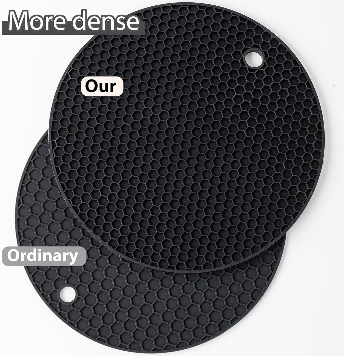 Silicone Pot Holders - Round - Pot Holders - Glass Coasters - Heat-Resistant Pot Holders - For Pots and Pans - Insulation Mats - Durable Non-Slip - Heat-Resistant Mats - Durable Flexible - Black
