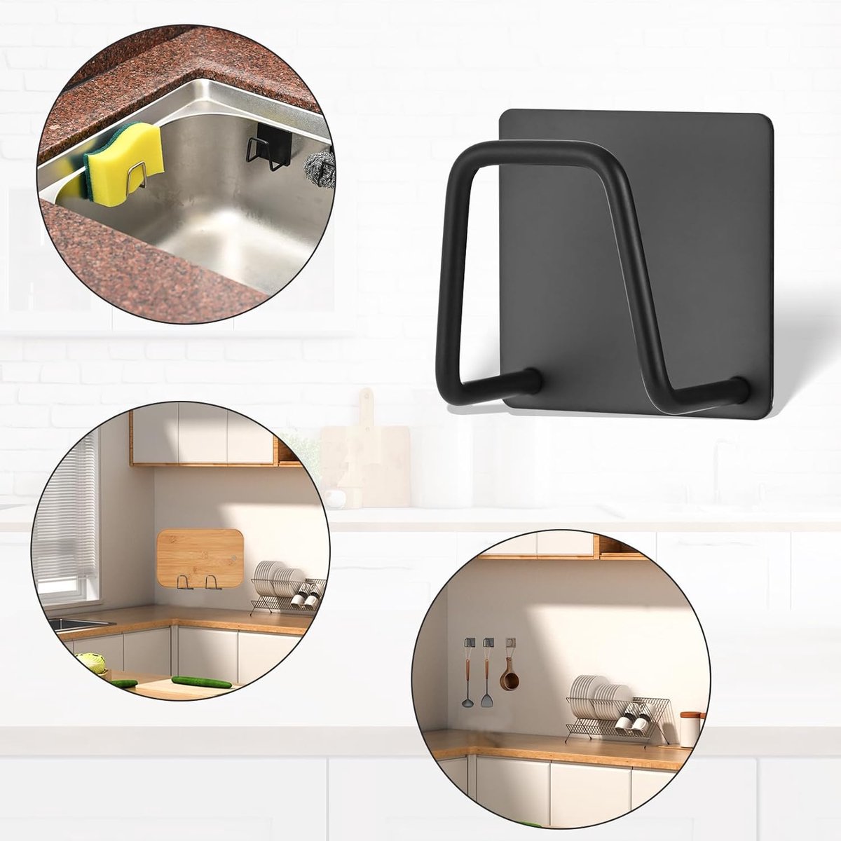 Sponge Holder - 2 Pieces - Self-Adhesive - Dishcloth Holder - Sink Sponge Holder - Sink Organizer - Sponge Holder - Wall Hook - Water Resistant - Sponge Holder for the Sink - for scrubbing cloths, dishcloths, exfoliants and strainer caps - Stainless Steel