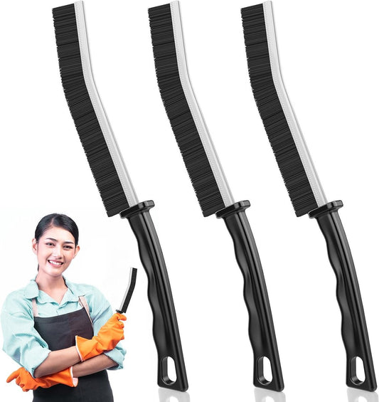 3 Pieces Crevice Brushes - Gap Brush - Narrow Cleaning Brush - Long Handle - Bathroom Cleaning Brush - Stiff Brush with Bristles - Long Handle - Gap Cleaner - For Window Openings, Bathroom, Toilet, Kitchen - Grout Brush