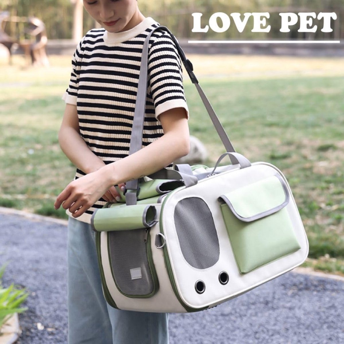 Cat and Dog Transport Bag - Travel Basket - Foldable Cat Transport Box - Cat Bag - Pet Carrier Bag with breathable holes and pockets - for medium-sized cats, small dogs - Dog Bag - 45 x 28 x 26 cm - Green