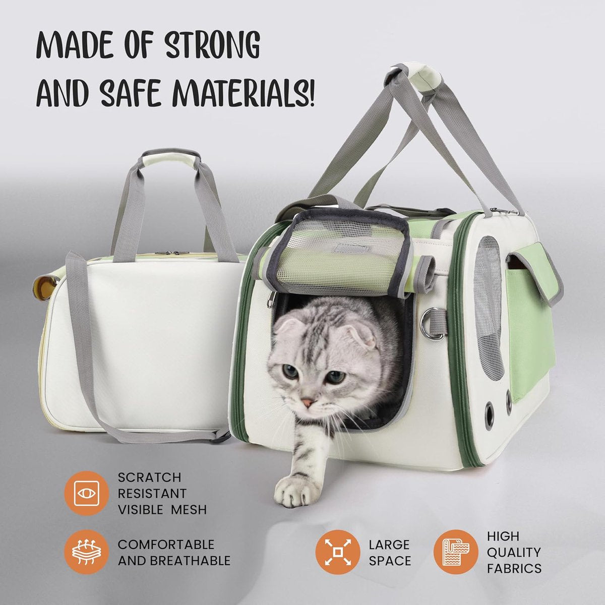 Cat and Dog Transport Bag - Travel Basket - Foldable Cat Transport Box - Cat Bag - Pet Carrier Bag with breathable holes and pockets - for medium-sized cats, small dogs - Dog Bag - 45 x 28 x 26 cm - Green