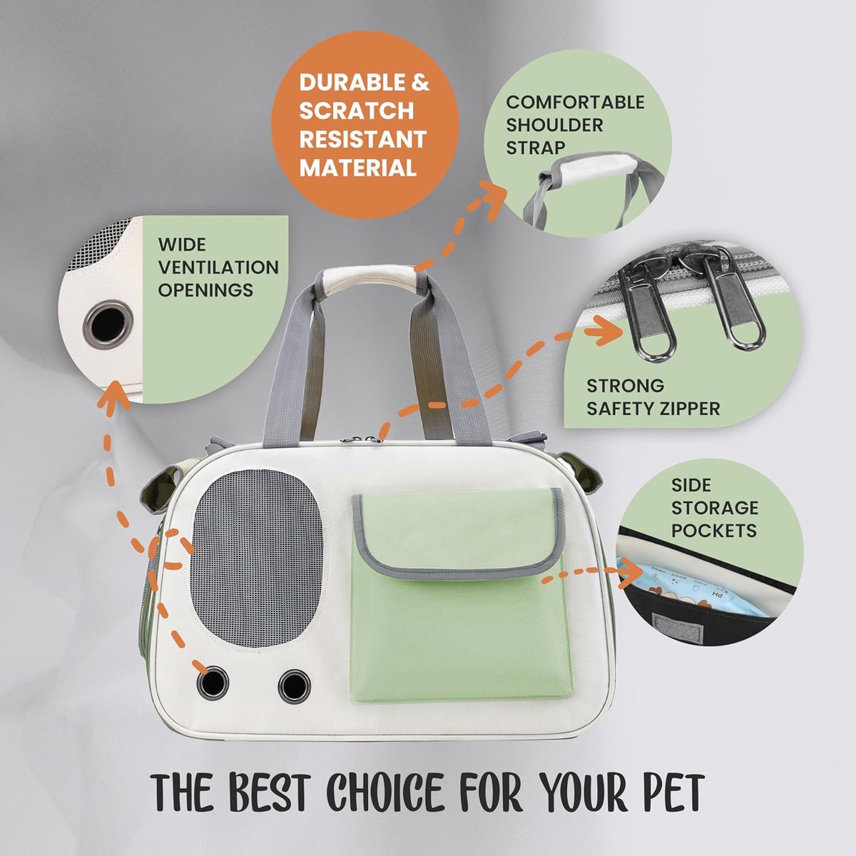 Cat and Dog Transport Bag - Travel Basket - Foldable Cat Transport Box - Cat Bag - Pet Carrier Bag with breathable holes and pockets - for medium-sized cats, small dogs - Dog Bag - 45 x 28 x 26 cm - Green