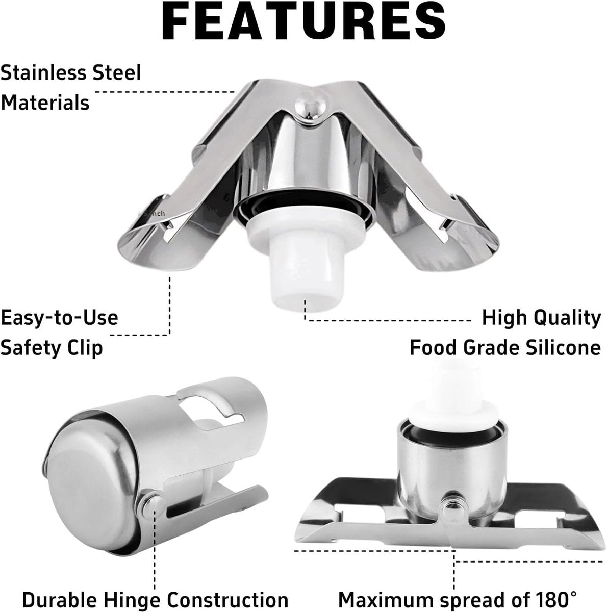 pieces - Stainless steel champagne stoppers - Reusable - champagne corks and stoppers - Food-grade anti-bubble wine stoppers - Leak-proof - For champagne, cava and prosecco - 5.5*3.8 cm - silver