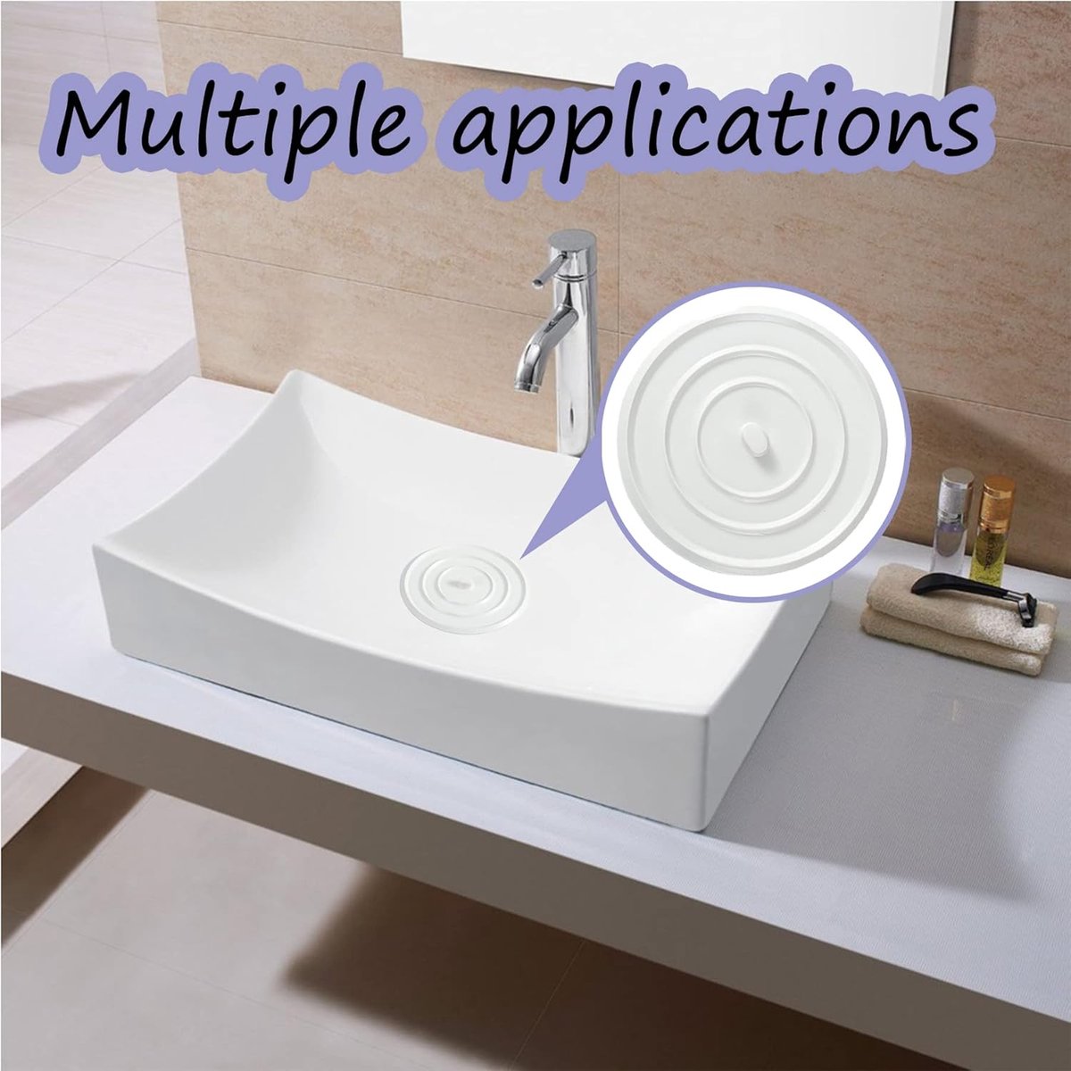 Pieces Silicone Bathtub Drain Stopper - Drain Plug - Universal Bath Stopper - Sink Plug - Bath Plug - Drain Stopper for Bath and Washbasin - Sink Stopper - Drain Plugs - Washbasin Bath Plug - for kitchens, bathrooms, laundries - White