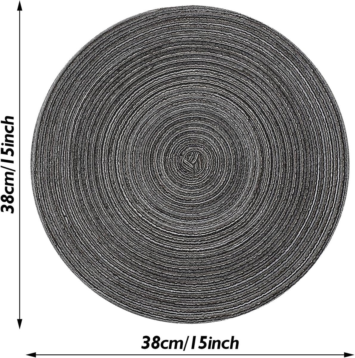 6 pieces - Table mats - Placemats - Round placemats - washable cotton placemats - round braided placemats - Round table mats - Woven placemats - Round placemats - grey - 38*38 cm