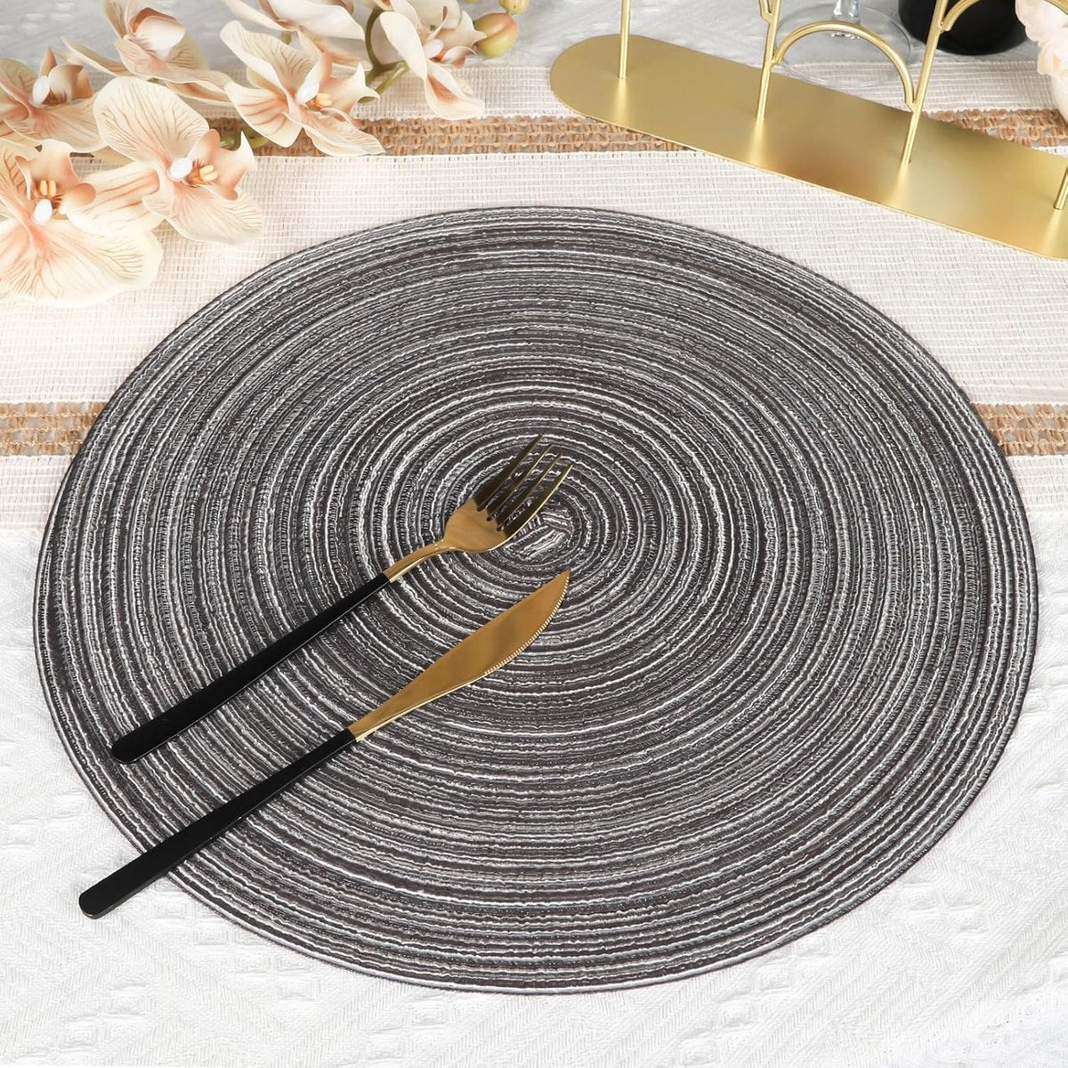 6 pieces - Table mats - Placemats - Round placemats - washable cotton placemats - round braided placemats - Round table mats - Woven placemats - Round placemats - grey - 38*38 cm