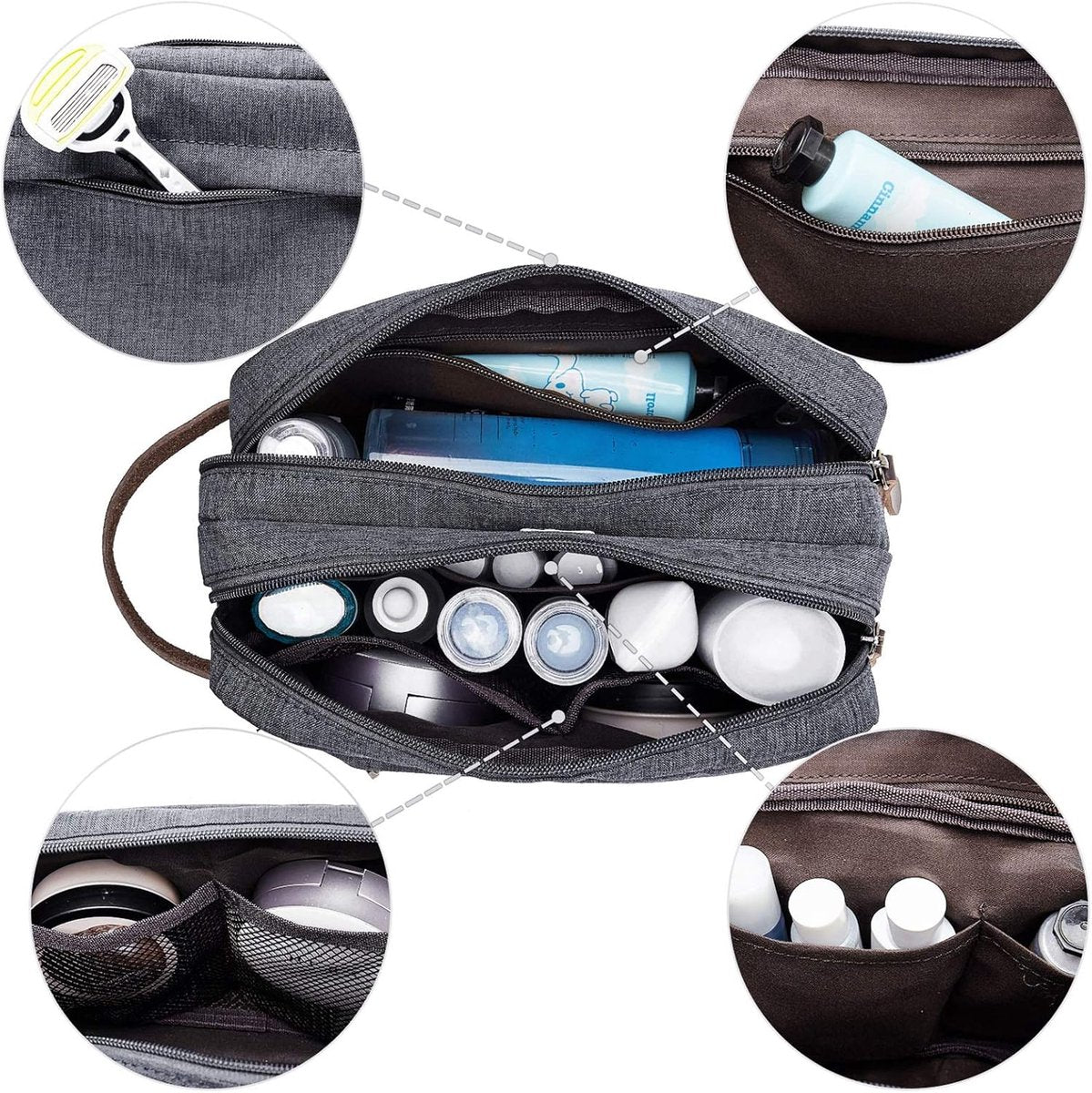 Men's toiletry bag - Travel toiletry bag - Travel accessories - Toiletry bag - Makeup bag - Gift - Unisex - Toiletry bag - Grey