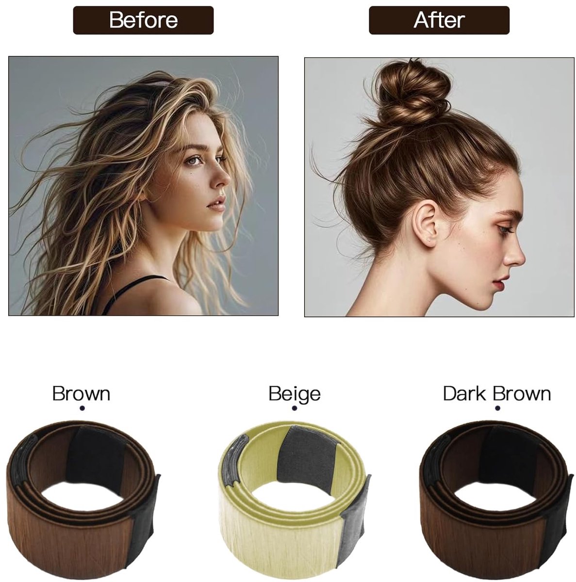 4-piece bun maker - Magic hairband - For children and women - DIY styler - Easily create a ballerina hairstyle - Create a perfect bun - Hairband - Bun - Bun maker for long hair - Four different colors