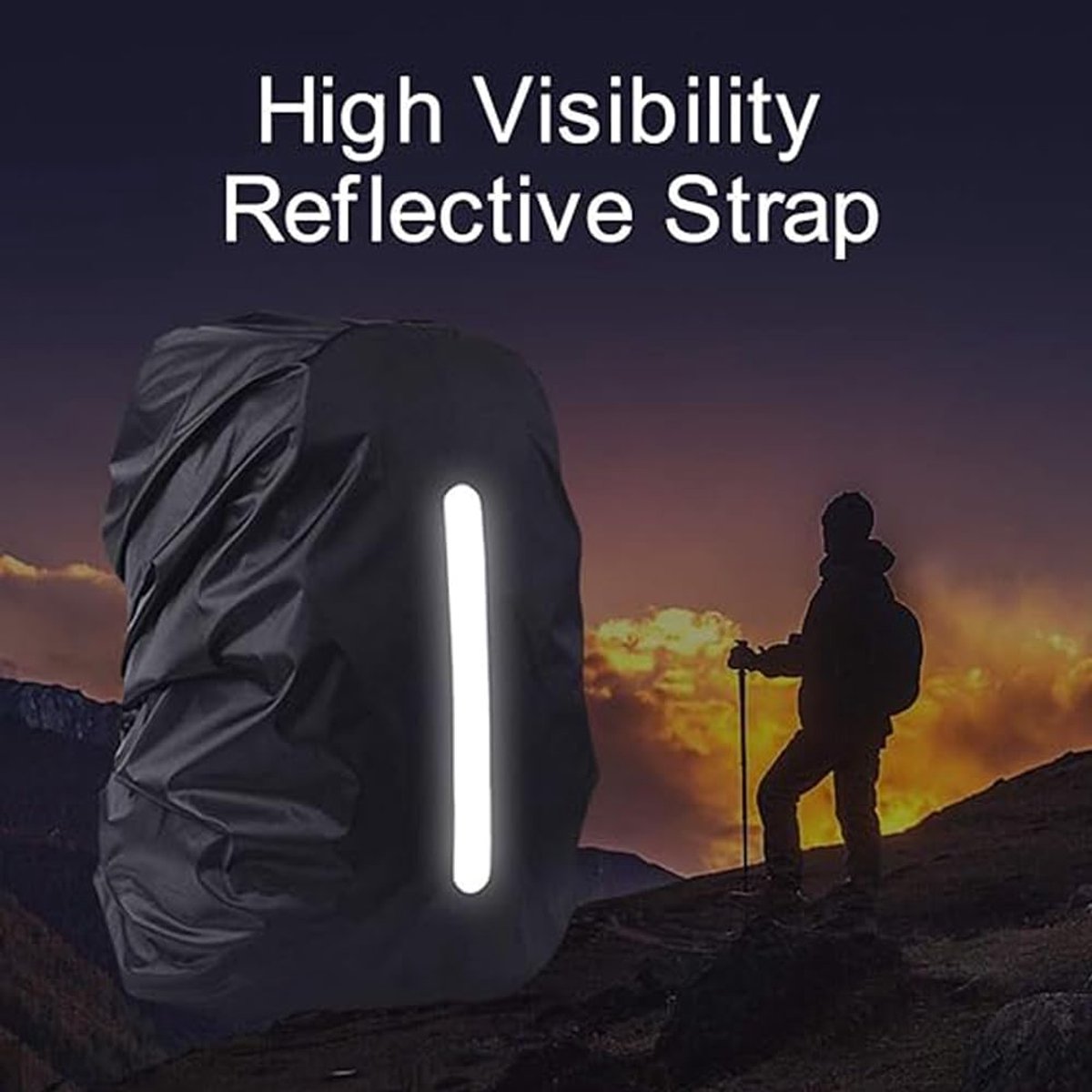 2 pieces - Backpack cover - Waterproof backpack cover - Waterproof rain cover for backpack - Waterproof rain cover - Reflective backpack cover - dust cover - for hiking, camping, traveling, cycling, outdoor activities - size M (40-50L) - 40*20*60 cm - bla