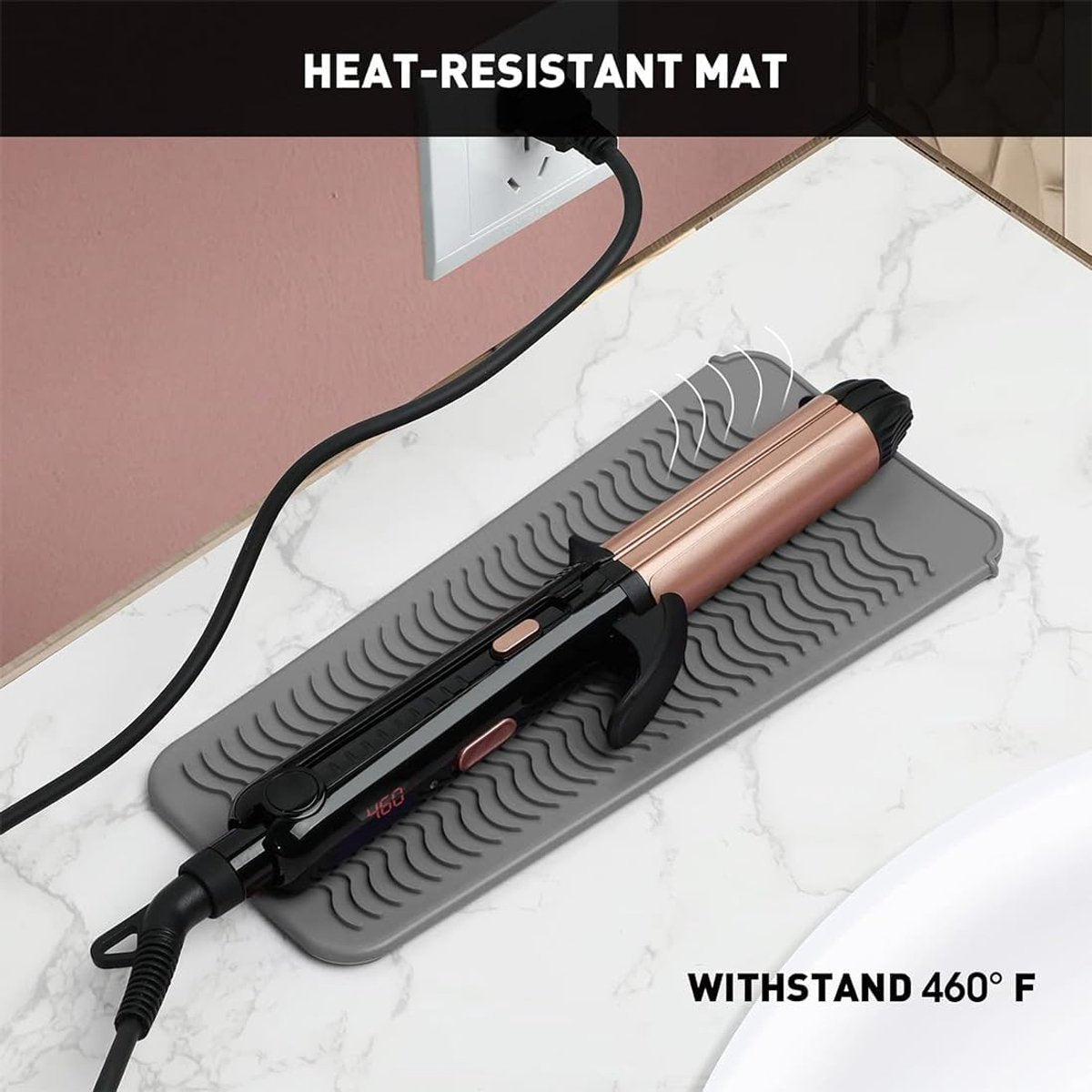 Heat-resistant mat - Heat-resistant pads - Heat mat - Silicone case - - Silicone protective pads - Curling iron mat - Straightener mat - storage bag - storage pouch - for curling irons, straighteners, and hair styling tools - 286*142*9mm - grey