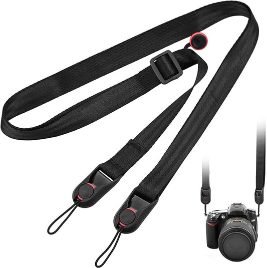 Camera Strap Compact - Wrist Strap for DSLR Camera - Neck Strap Band - Belt - Shoulder Strap - Camera Strap Set - Carrying Strap - Adjustable Length - Suitable for Canon, Nikon, Sony DSLR - Black