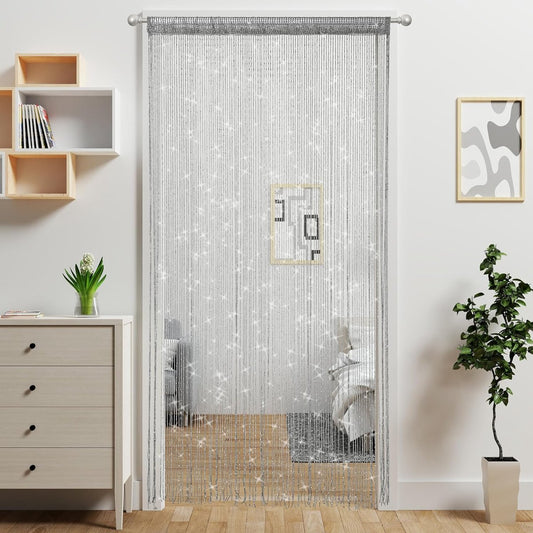Fly curtain - Door curtain (100 × 200 cm) - Bead curtain - Hanging room divider - Bead decoration - Door cord - Screen door - Hippie glitter tassel panel - Wardrobe curtain - Window door - Window decoration - Sequins - Bohemian door tassel - Dark grey