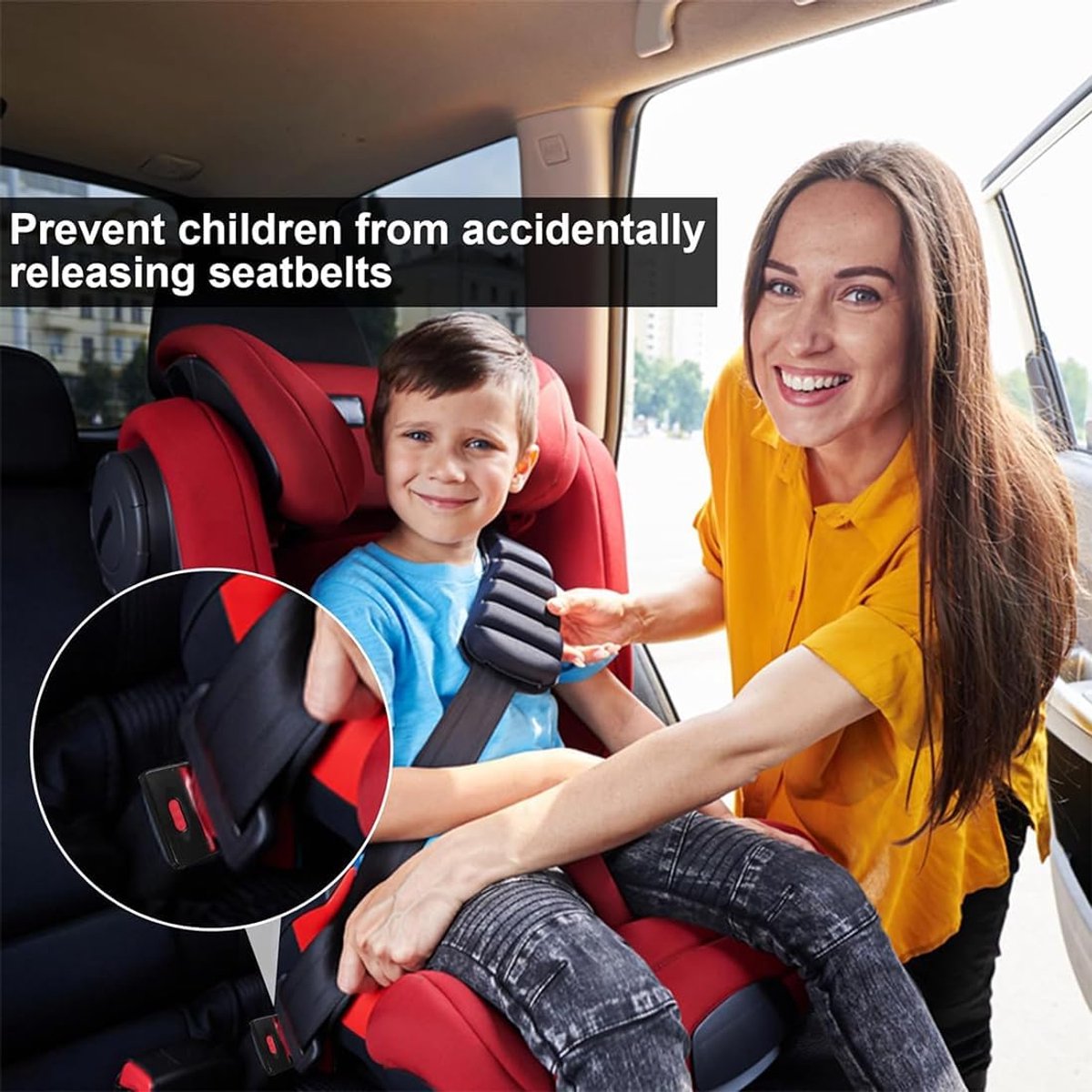 2 pieces - seat belt buckle protectors - car seat belt buckles - child seat belt buckle cover - safety belt lock for children - with 2 keys - child seat belt locks - seat belt accessories - for most cars (not for trucks) - black