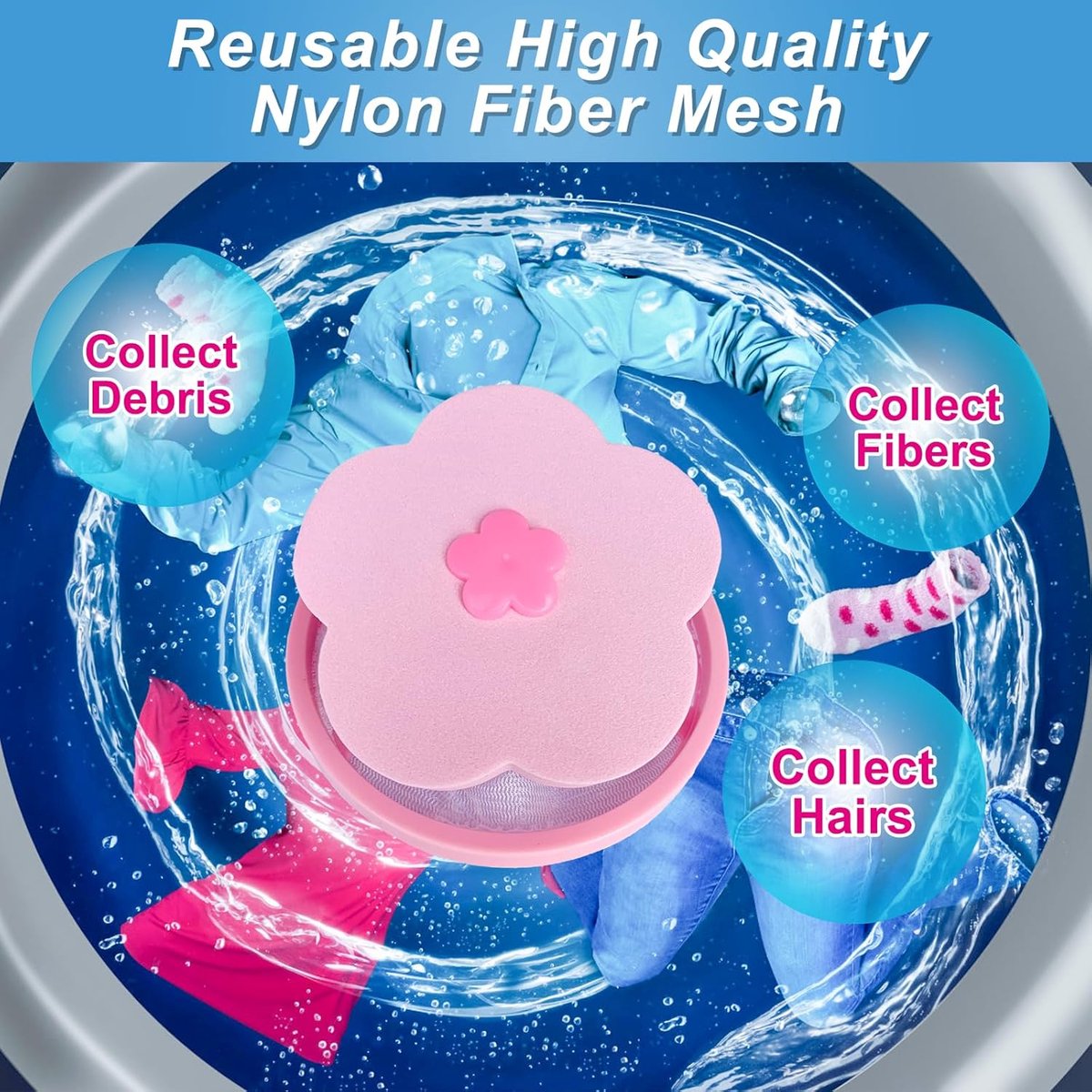 4 pieces - Filter bags for washing machines - Pet hair catcher - washing machine mesh bag - lint catcher - washing machine hair catcher - for dogs and cats - reusable - household hair filter - washing machine lint catcher mesh bag - blue and pink