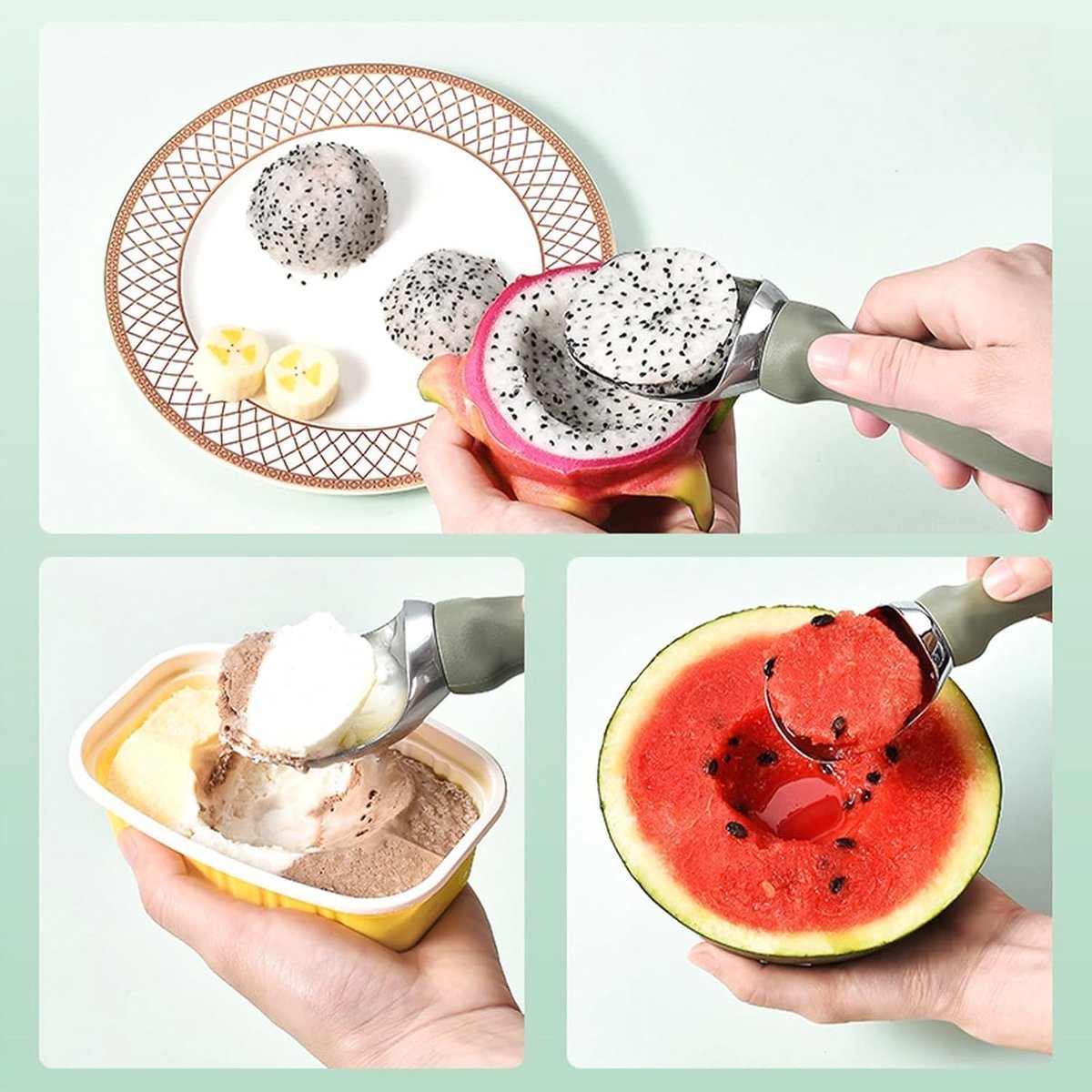 Stainless steel ice cream scoop - 19x5x3cm - ice cream scoop - spoon - comfortable handle - ice cream measuring spoon - for ice cream, melon, meatballs, cake, cookie dough, rice - black