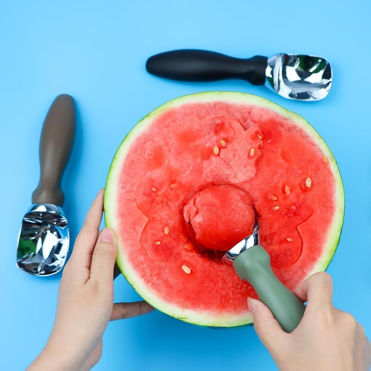 Stainless steel ice cream scoop - 19x5x3cm - ice cream scoop - spoon - comfortable handle - ice cream measuring spoon - for ice cream, melon, meatballs, cake, cookie dough, rice - black