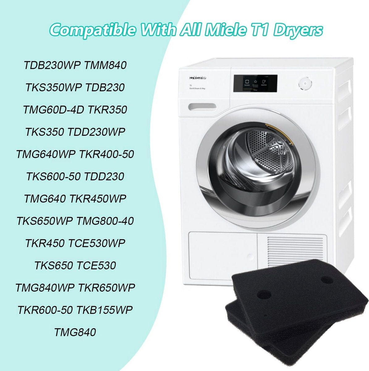 2 pieces - Filter dryer suitable for Miele - Dryer filters suitable for Miele T1 - Filter sponge foam - Filter - Dryer base filter - tumble dryer plinth filter - 210 x 155 mm