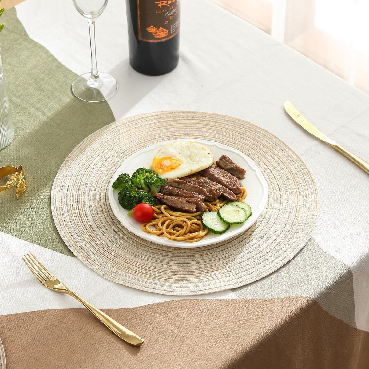 6 pieces - Table mats - Placemats - Round placemats - washable cotton placemats - round braided placemats - Round table mats - Woven placemats - Round placemats - beige - 38*38 cm