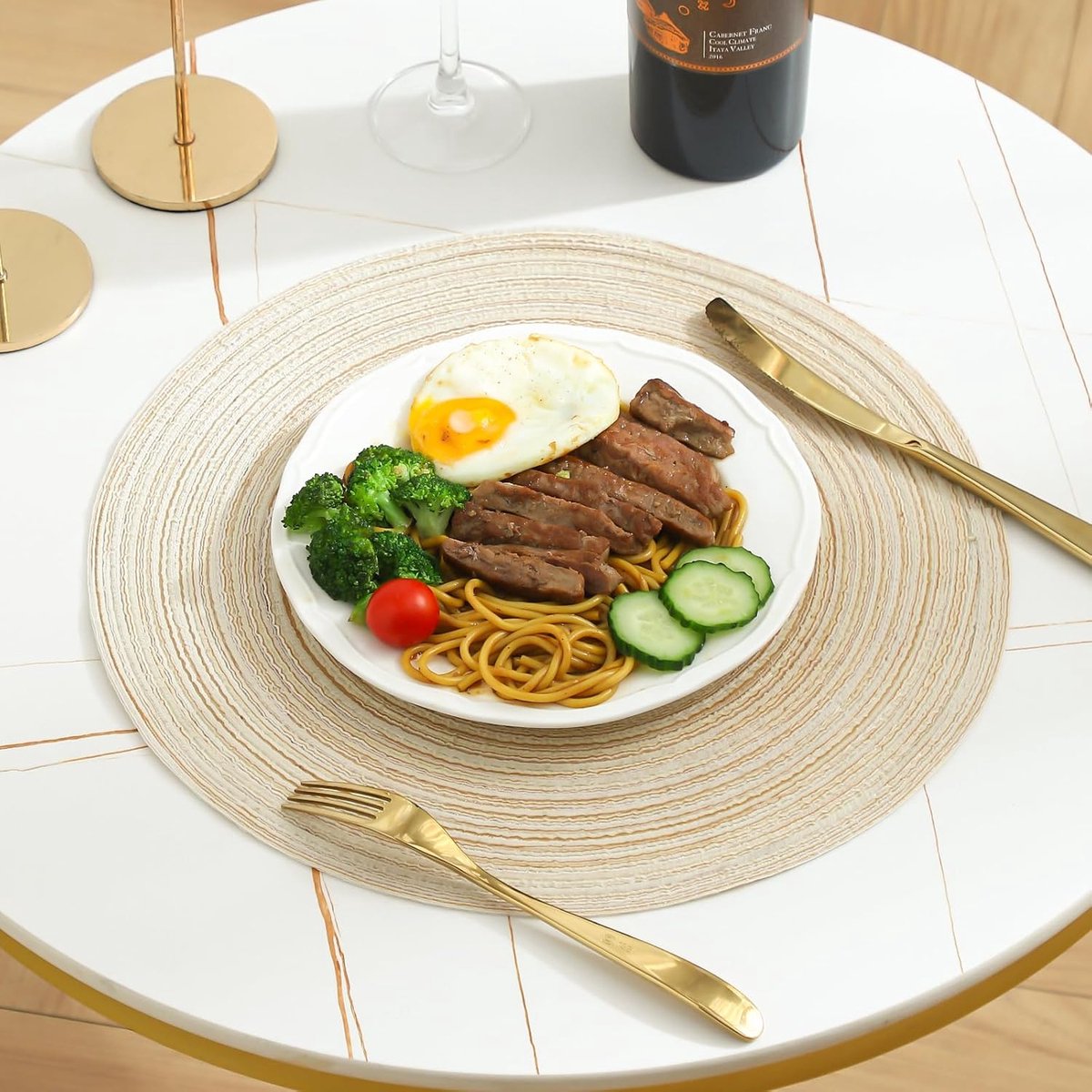 6 pieces - Table mats - Placemats - Round placemats - washable cotton placemats - round braided placemats - Round table mats - Woven placemats - Round placemats - beige - 38*38 cm