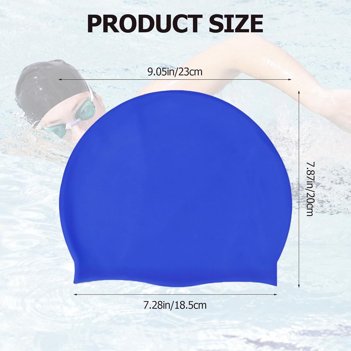 pieces - swimming cap - 23*20 cm - silicone swimming caps - hearing protection - waterproof swimming hat - keep dry for long and short hair - unisex swimming caps - for adults, children and juniors - black and blue