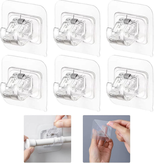 6 pieces - Curtain rod hook - 6*6 cm - drill-free curtain holders - self-adhesive curtain rod holders - drill-free curtain hooks - curtain accessories - for curtain rods, towel racks, bathrooms, kitchens - transparent