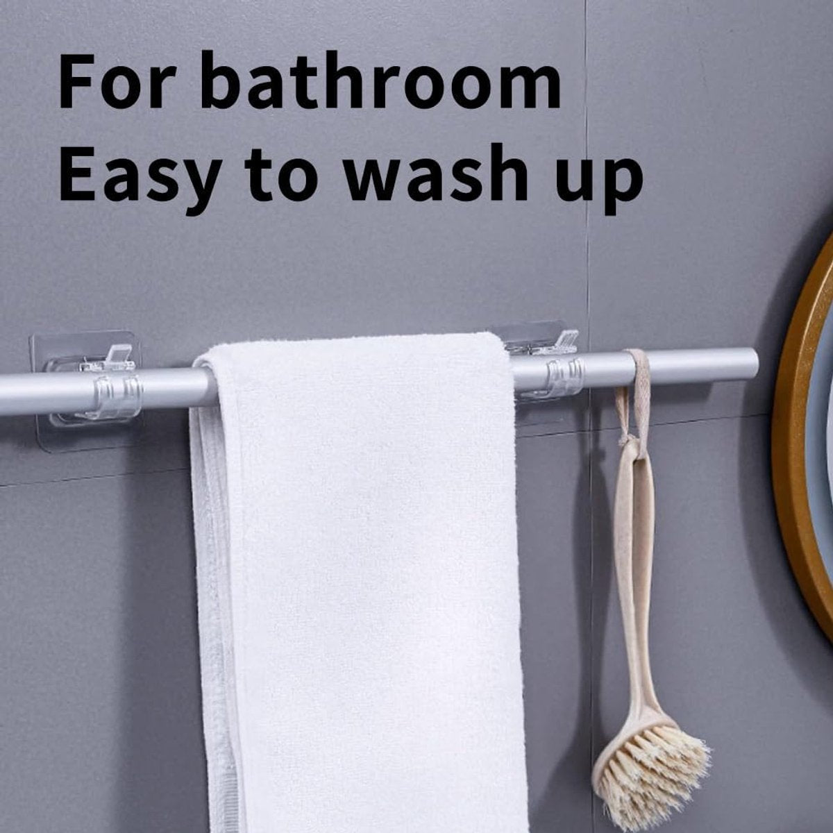 6 pieces - Curtain rod hook - 6*6 cm - drill-free curtain holders - self-adhesive curtain rod holders - drill-free curtain hooks - curtain accessories - for curtain rods, towel racks, bathrooms, kitchens - transparent