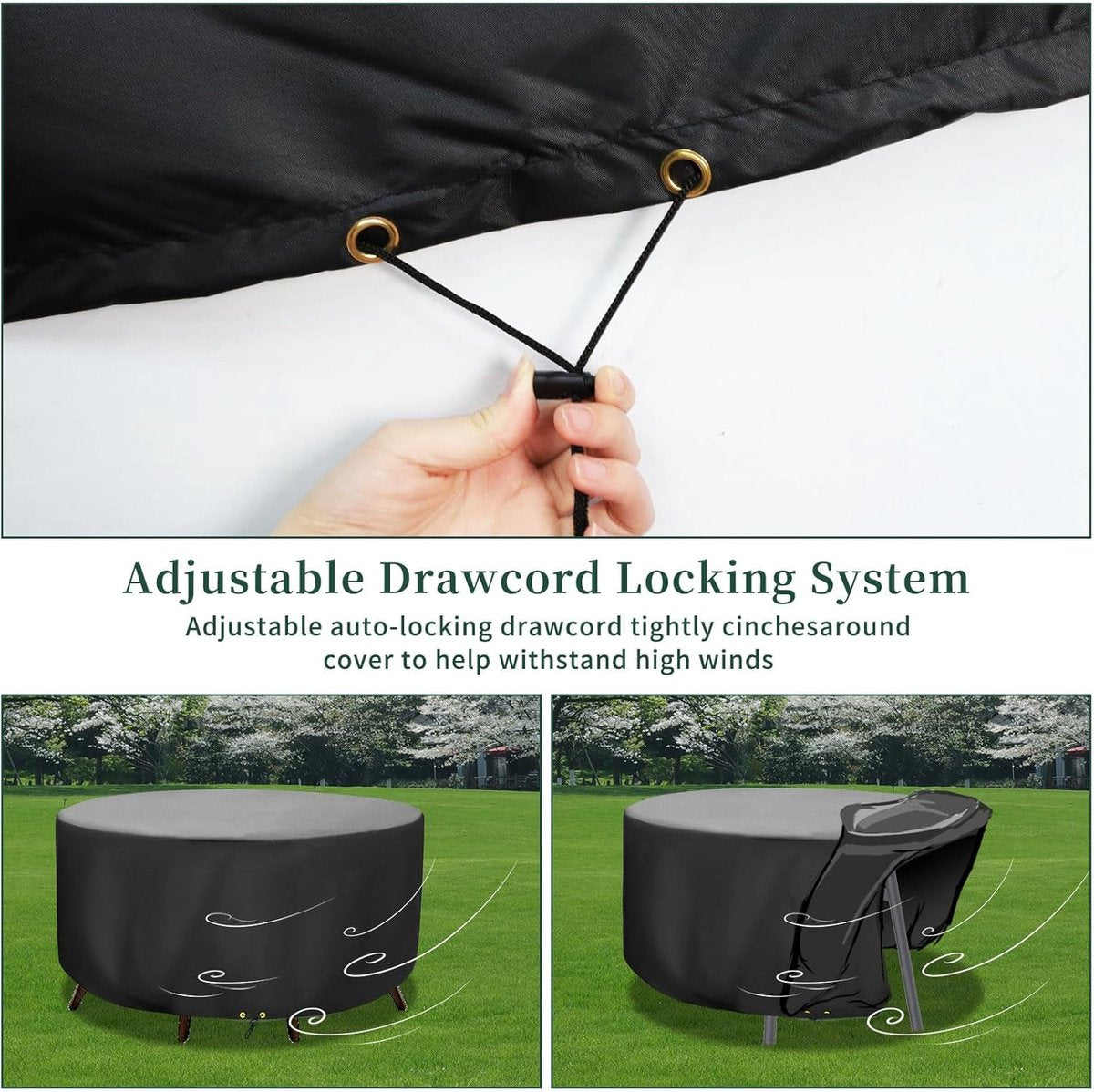 Round Cover - Waterproof - Large Round Garden Table Cover - Windproof - Anti-UV - Tough - Oxford 420D, Round Table Cover - for Garden Furniture - Black - Diameter 130 x 71 cm
