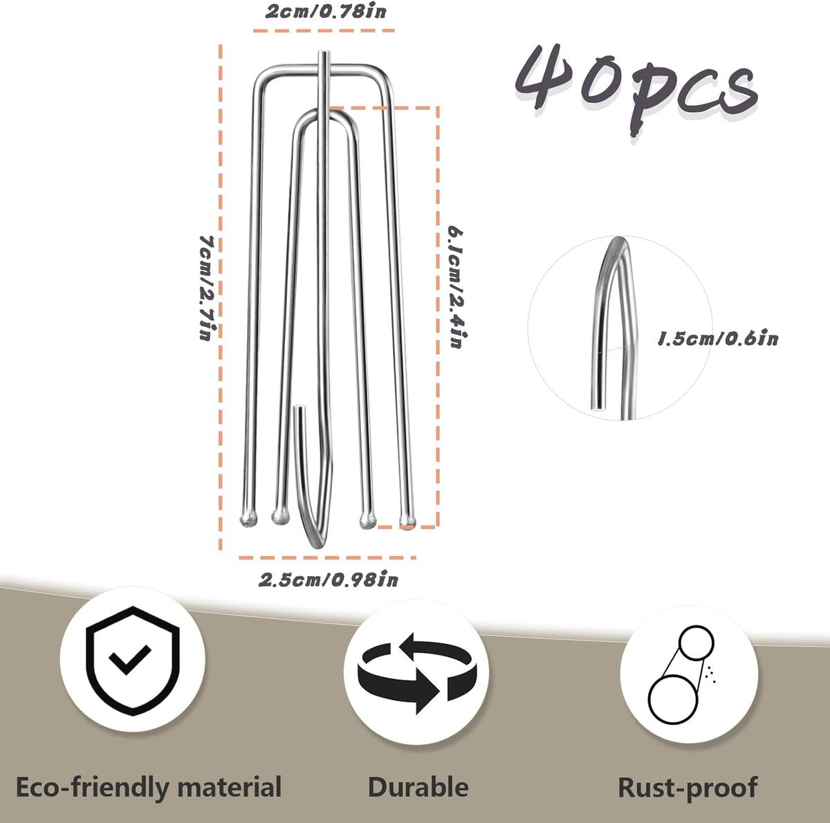 40 pieces - Curtain hook - curtain hooks for curtains - curtain pins - curtain hooks for pleated curtains - stainless steel pleated curtain hooks - window decoration accessories - curtain accessories - silver - 2.5*7 cm