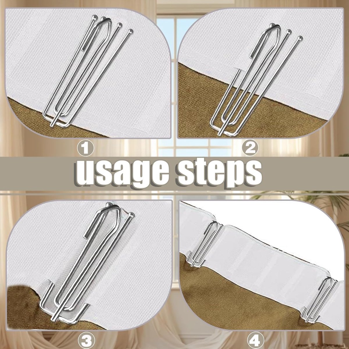 40 pieces - Curtain hook - curtain hooks for curtains - curtain pins - curtain hooks for pleated curtains - stainless steel pleated curtain hooks - window decoration accessories - curtain accessories - silver - 2.5*7 cm