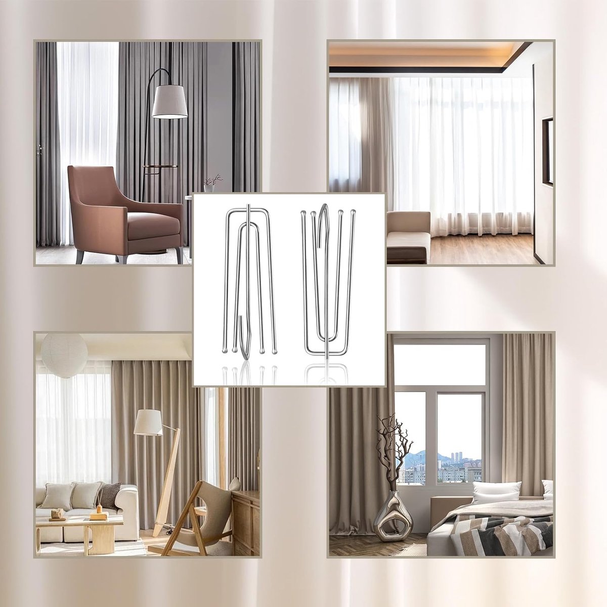 40 pieces - Curtain hook - curtain hooks for curtains - curtain pins - curtain hooks for pleated curtains - stainless steel pleated curtain hooks - window decoration accessories - curtain accessories - silver - 2.5*7 cm
