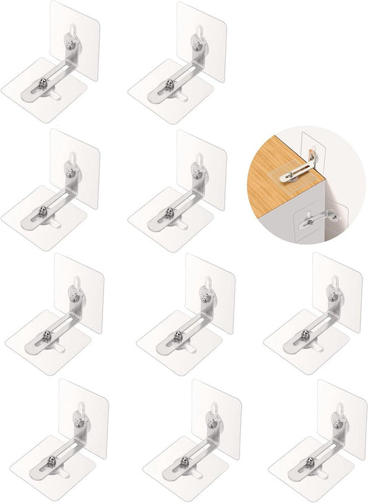 10 Pack Furniture Wall Anchors - Furniture Safety Anchors - Self-Adhesive - Anti-Tip Anchor Set - Falling Furniture Prevention - No Drilling - Safety Metal Bracket - Protect Baby & Pet - for Attaching Bookcase, Cabinet, Dresser
