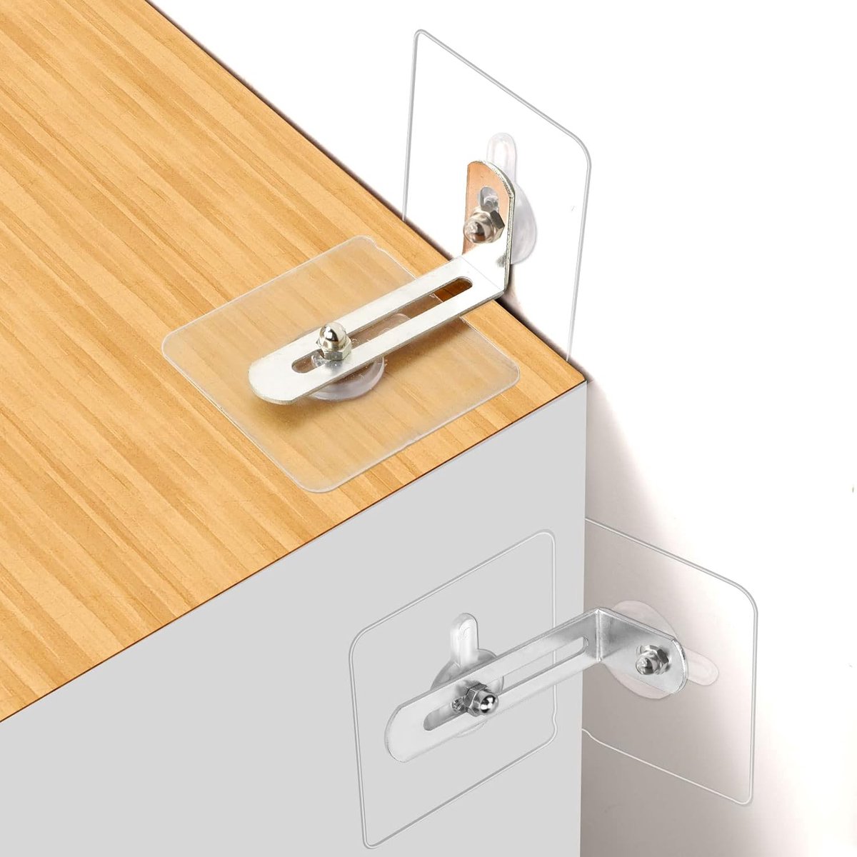 10 Pack Furniture Wall Anchors - Furniture Safety Anchors - Self-Adhesive - Anti-Tip Anchor Set - Falling Furniture Prevention - No Drilling - Safety Metal Bracket - Protect Baby & Pet - for Attaching Bookcase, Cabinet, Dresser