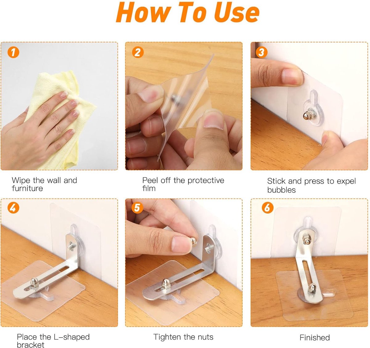 10 Pack Furniture Wall Anchors - Furniture Safety Anchors - Self-Adhesive - Anti-Tip Anchor Set - Falling Furniture Prevention - No Drilling - Safety Metal Bracket - Protect Baby & Pet - for Attaching Bookcase, Cabinet, Dresser