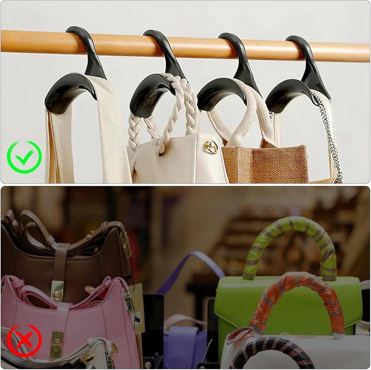 10 pieces - Bag hanger - Bag Hooks - handbag hanger hooks - bag hangers - handbag hangers - clothes hanger - closet bag hangers - for handbags, clothes racks, wallets, wardrobe, handbags, scarves and ties - 10*10*3cm - black