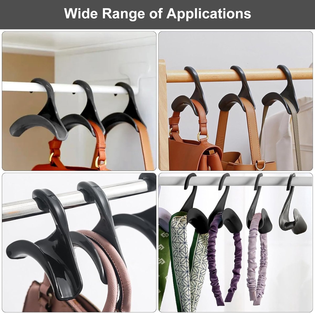 10 pieces - Bag hanger - Bag Hooks - handbag hanger hooks - bag hangers - handbag hangers - clothes hanger - closet bag hangers - for handbags, clothes racks, wallets, wardrobe, handbags, scarves and ties - 10*10*3cm - black