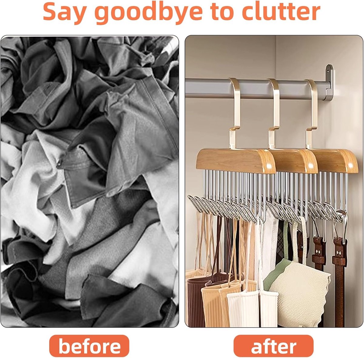 2 pieces - Clothes hanger - belt holders - scarf rack - bra holders - tie hangers for the closet - wooden bra hangers - with 8 hooks - 360° rotatable tank top hangers - closet accessory - for the closet - for belt, tie, tank top, bra, scarf - 28 cm