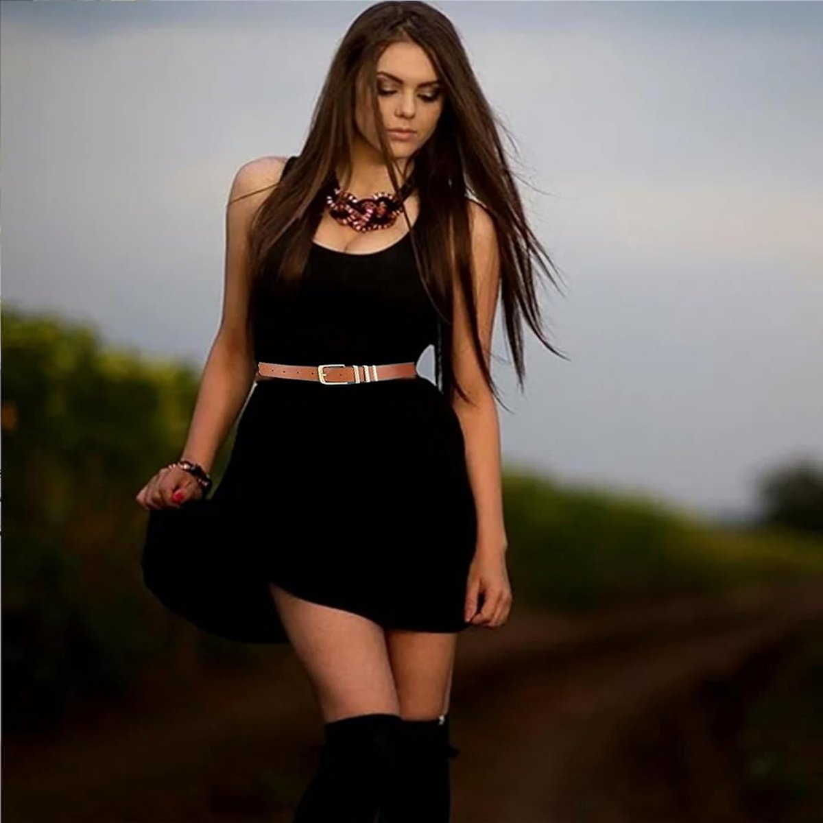 3 pieces - belt - women's belt - elegant simple belt - waist belt for jeans - belt with round buckle - retro women's belts with gold buckle - for jeans , clothing , casual decoration - black , brown , khaki - 105*2.4 cm