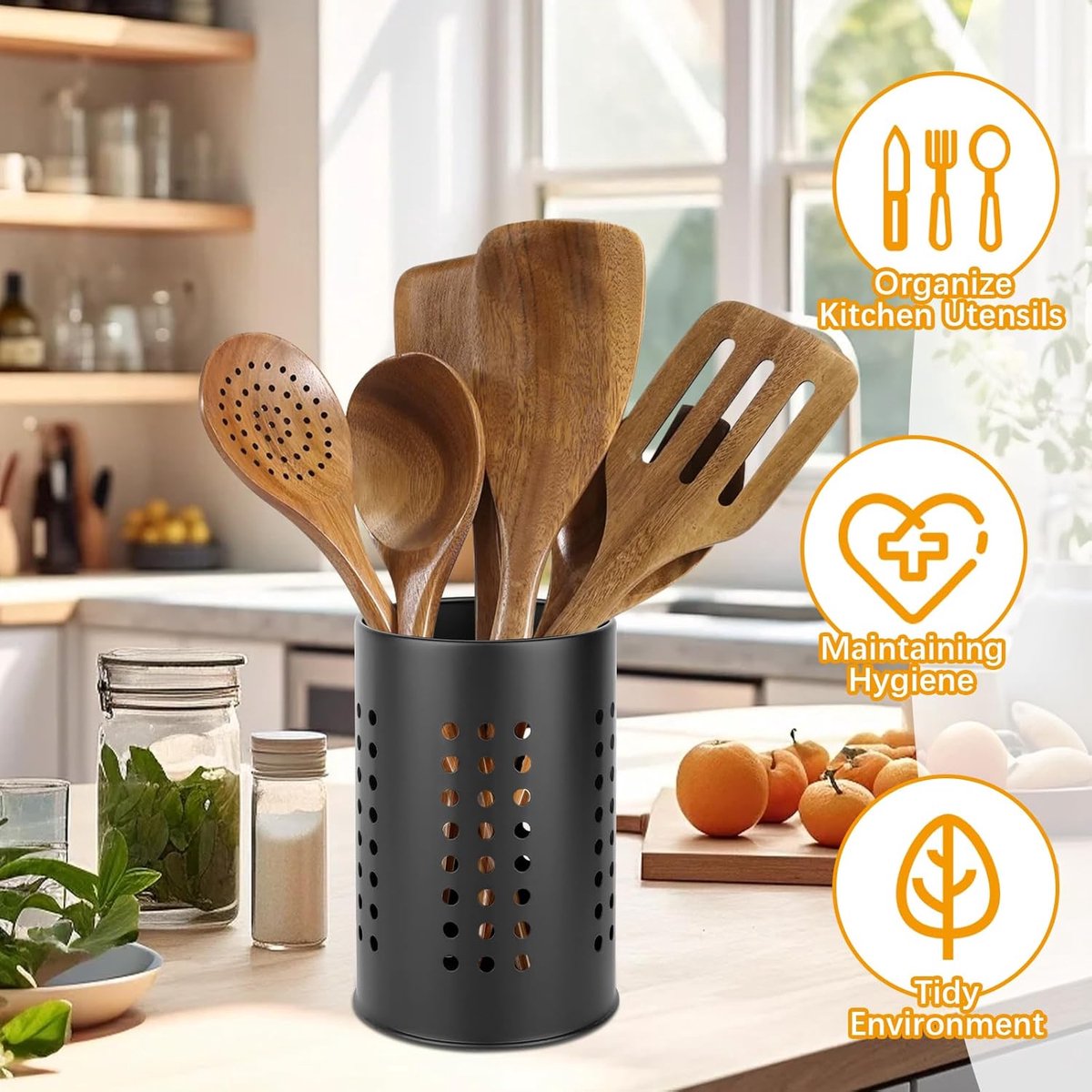 2 pieces - 18*12cm and 16.5*10cm - kitchen tool holder - stainless steel cutlery basket - tableware storage - drain rack - cutlery box - for organizing drawers and countertops - for kitchens - black