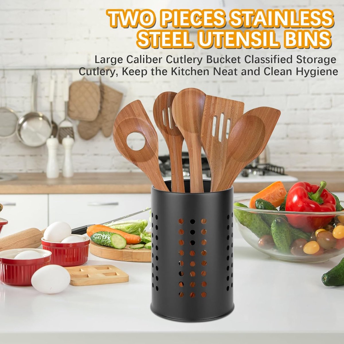 2 pieces - 18*12cm and 16.5*10cm - kitchen tool holder - stainless steel cutlery basket - tableware storage - drain rack - cutlery box - for organizing drawers and countertops - for kitchens - black