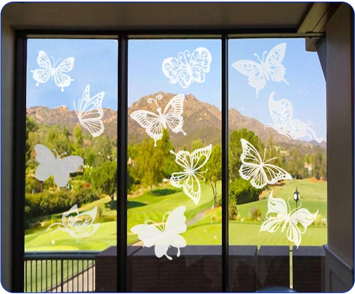 36 pieces - Anti-Collision Stickers - butterfly stickers - with anti-collision warning - transparent window stickers - prevention of collisions with people and birds - window stickers - window decoration