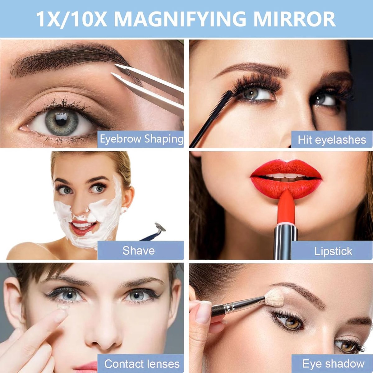 Makeup mirror - Illuminated compact mirror - rechargeable - 1x/10x magnifying makeup mirror - Mirror - portable travel makeup mirror - with natural daylight and LED lighting - small dimmable illuminated mirror - for handbag - 9*1.8 cm - black