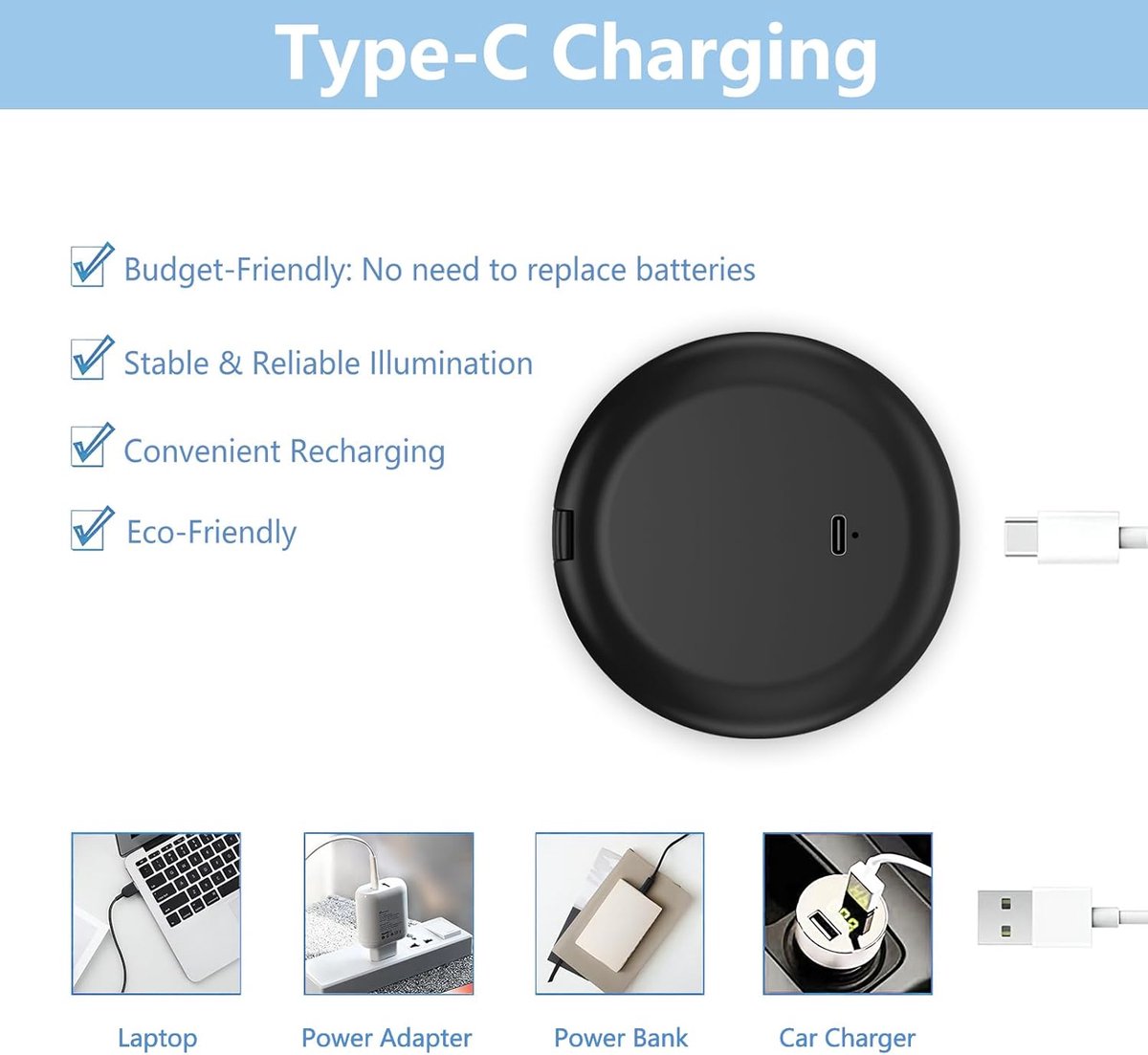 Makeup mirror - Illuminated compact mirror - rechargeable - 1x/10x magnifying makeup mirror - Mirror - portable travel makeup mirror - with natural daylight and LED lighting - small dimmable illuminated mirror - for handbag - 9*1.8 cm - black