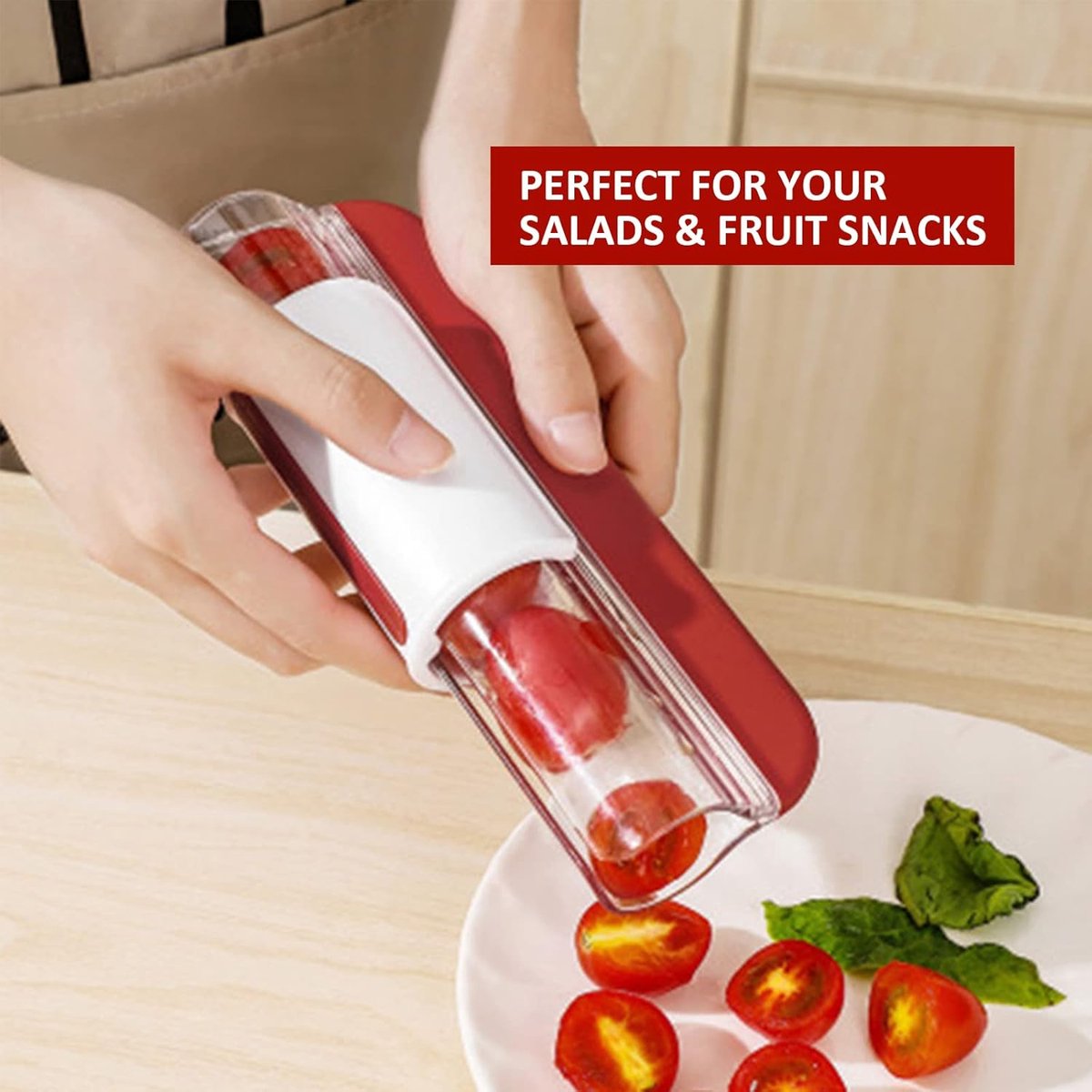 2-Piece Slicer - Tomato Slicer - Fruit Slicer - Grape Slicer - Grape Cutter - Strawberry Slicer - Salad Slicer - Multifunctional Slicer - Kitchen Utensil - Kitchen Tool - Kitchen Accessory - Red/Green