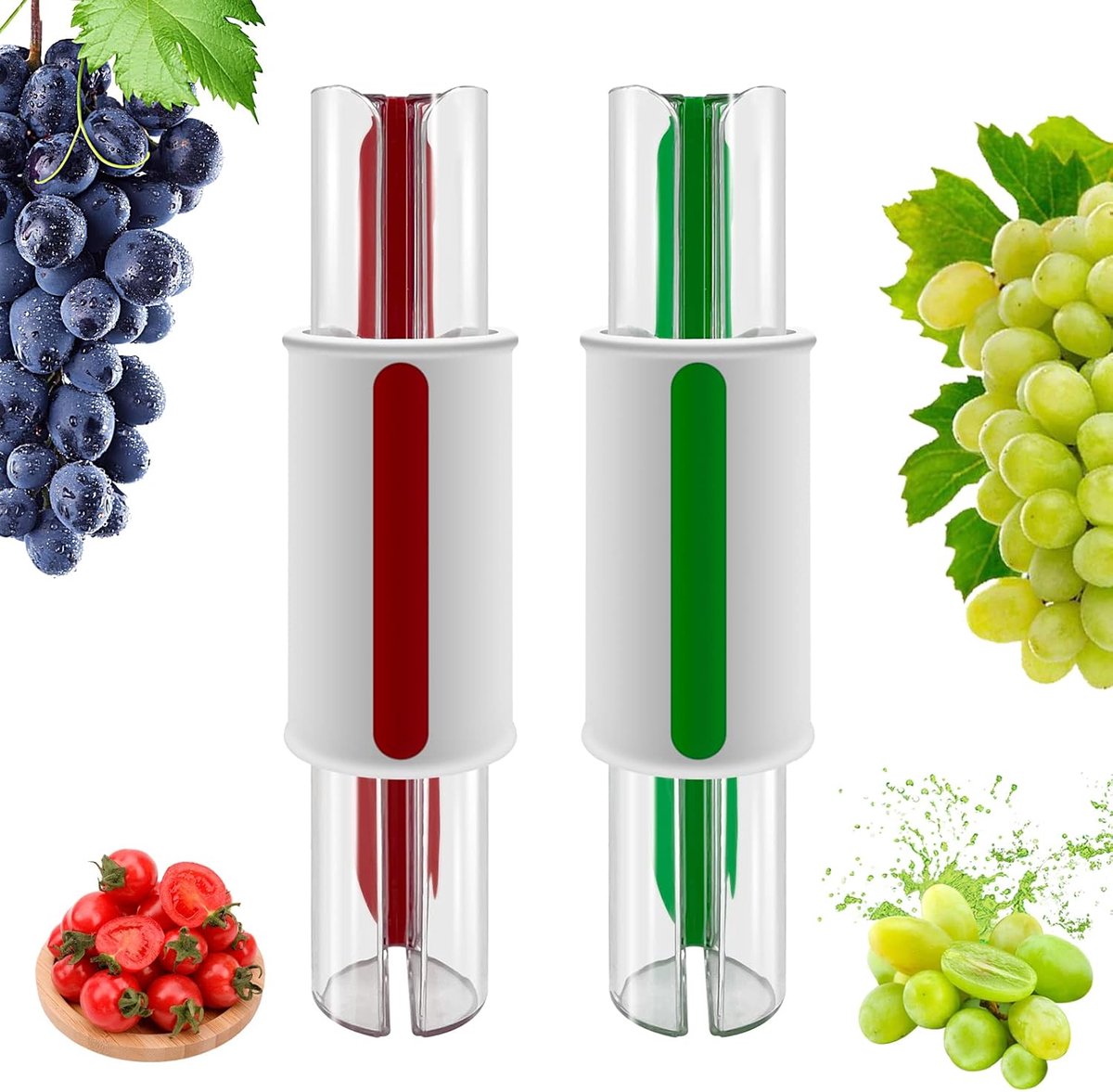 2-Piece Slicer - Tomato Slicer - Fruit Slicer - Grape Slicer - Grape Cutter - Strawberry Slicer - Salad Slicer - Multifunctional Slicer - Kitchen Utensil - Kitchen Tool - Kitchen Accessory - Red/Green