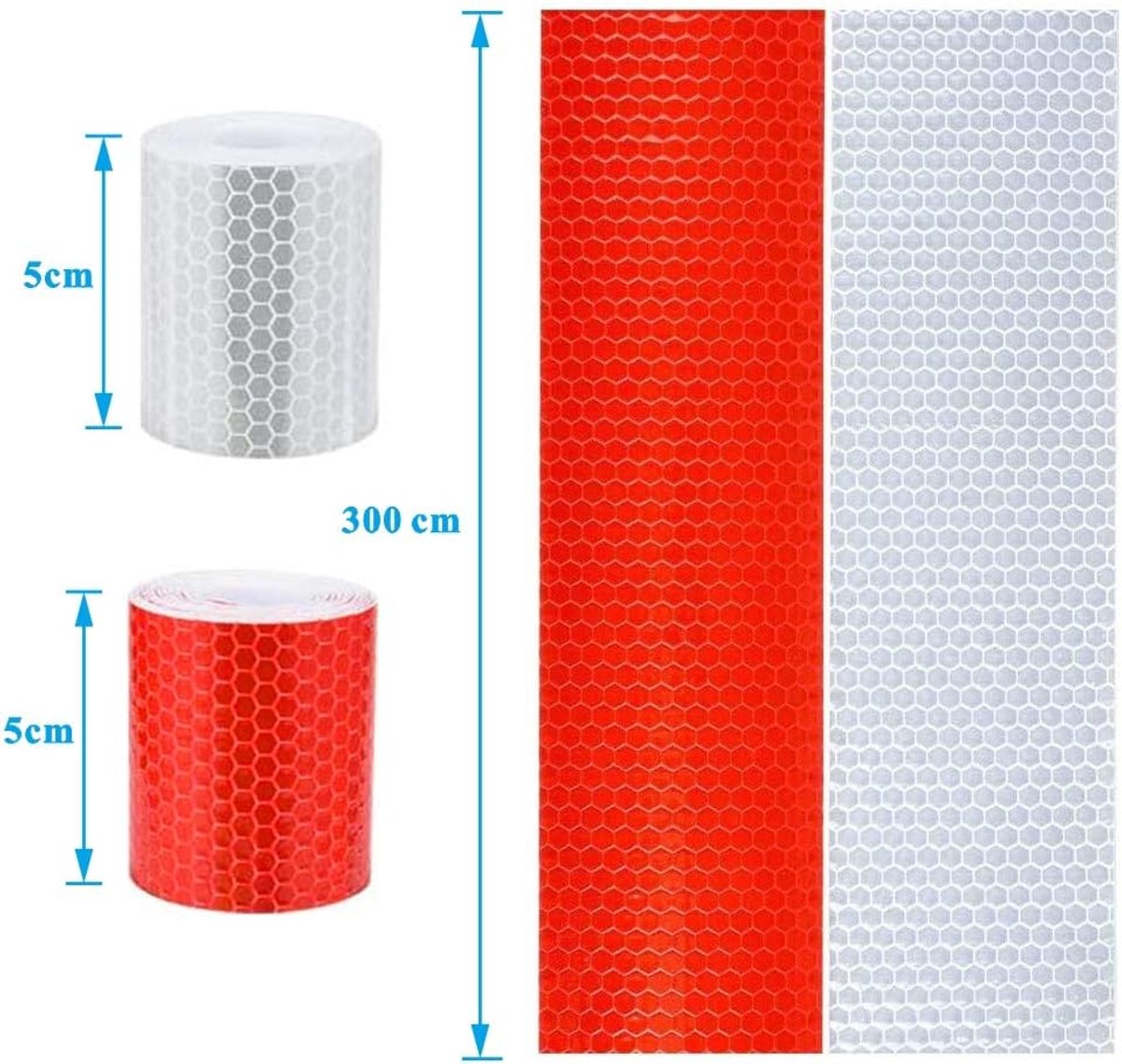 Reflective Tape - Reflection Tape - R2 rolls 5cm × 3 Meters - Self-Adhesive - Reflective Tape - Reflective Tape Self-Adhesive Sticker High Visibility - For Vehicles Cars Trailers Bicycles Helmets - White & Red