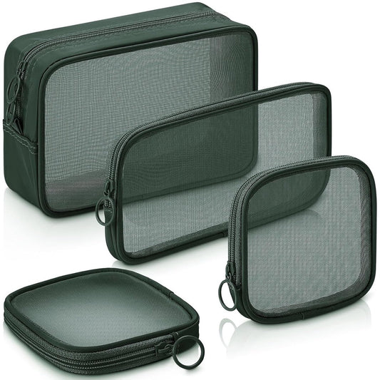 pieces - Cosmetic bag - Travel toiletry bag - Storage bag - mesh cosmetic bag - travel bag with zipper - mini makeup bag - for daily accessories - for travel and daily use - small, large, medium - olive green